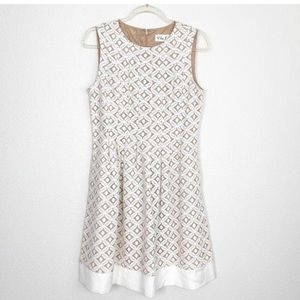 Eliza J Cream Lace Linen Pleated Fit & Flare Sleeveless Tank Dress